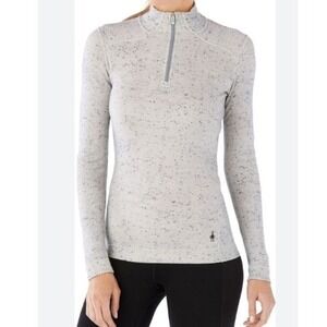 Smartwool Base Layer Top Womens Small Oatmeal Speckle Excellent Merino Wool Zip